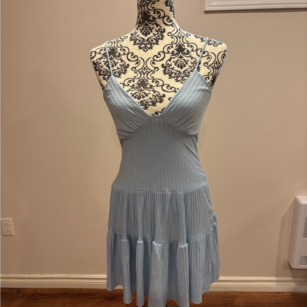 SHEIN Light Blue Pleated Mini Dress